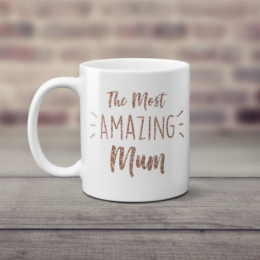 The Most Amazing Mum Mothers Day Baking Coffee Mug Cup Rose Gold Glitter Gift