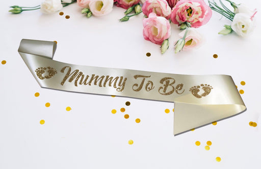 Premium Mummy To Be Satin Sash Little Baby Shower Gender Reveal Champagne Gold