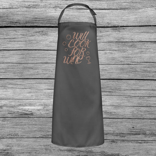 Will Cook For Wine Mothers Day Baking Cooking Apron Rose Gold Glitter Print Gift