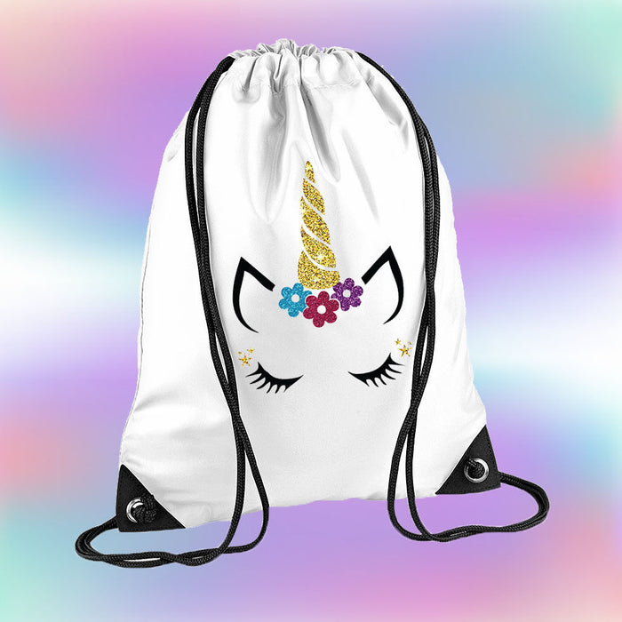 Personalised Glitter Unicorn Face Gymbag - Kids Girls - Cute Glitter Sparkling