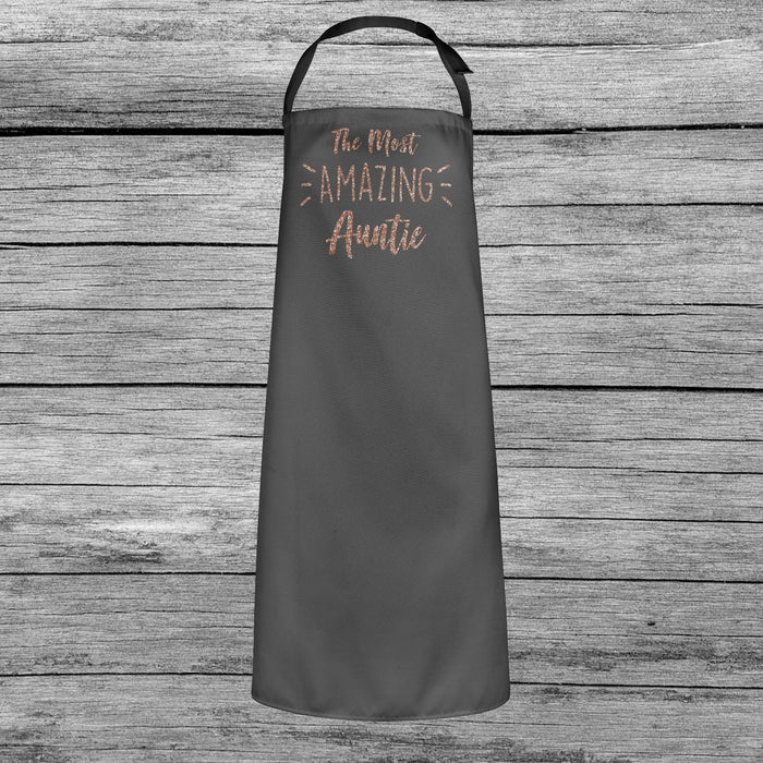 The Most Amazing Auntie Baking Cooking Apron Cute Rose Gold Glitter Printed Gift