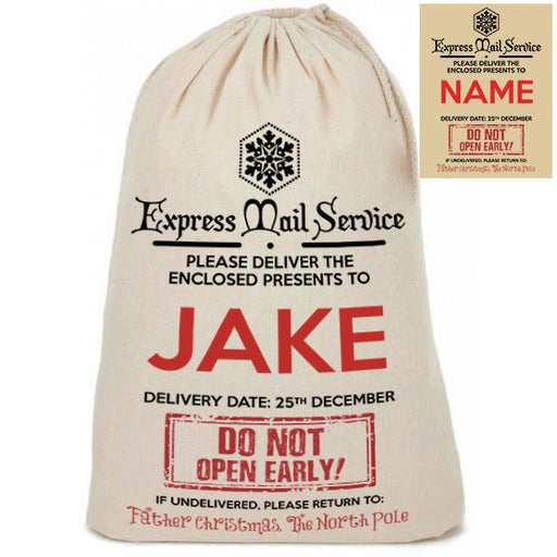 Personalised Cotton Linen " Express Mail Service " Santa Christmas Present Sack