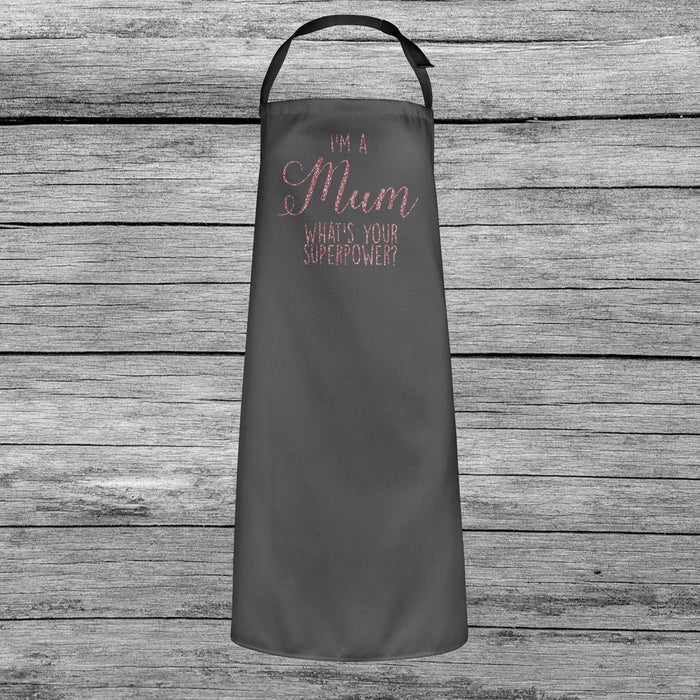 I'm a Mum, What's Your Superpower? Mothers Day Apron Dusky Pink Glitter Gift