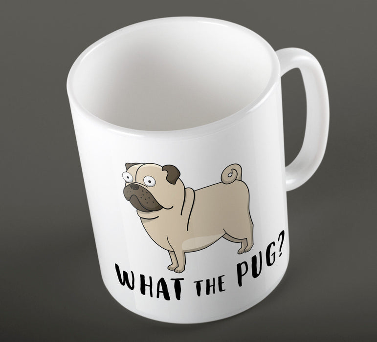 " What The Pug? " Funny Dog Illustration Slogan Ceramic Cup Mug