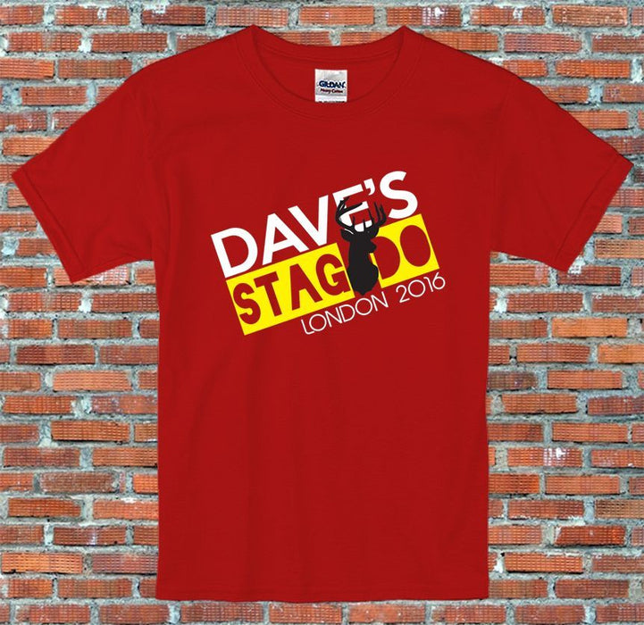 Stag Do Stamped Personalised Text Funny High Quality Red T Shirt S-2XL