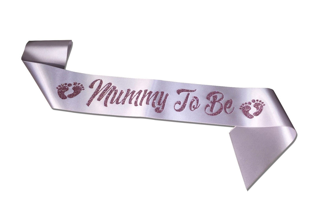 Premium Mummy To Be Satin Sash Little Girl Baby Shower Silver Pink Blush Glitter