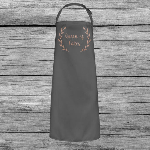 Queen of Cakes Mothers Day Baking Cooking Apron Rose Gold Glitter Printed Gift