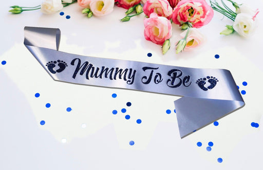 Premium Mummy To Be Satin Sash Little Boy Baby Shower Gender Reveal Navy Glitter
