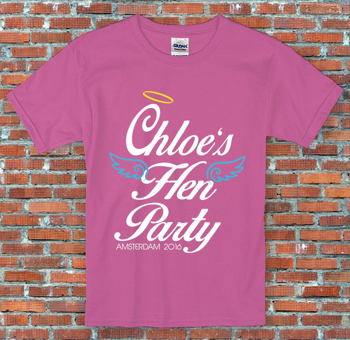 Hen Party Angel Marriage Personalised Text Funny Pink T Shirt S-2XL