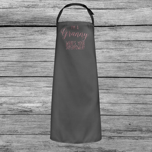 I'm a Granny, What's Your Superpower? Mothers Day Apron Dusky Pink Glitter Gift