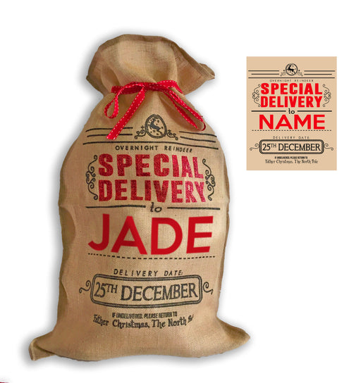 XL Personalised Hessian " Special Delivery " Santa Christmas Present Sack