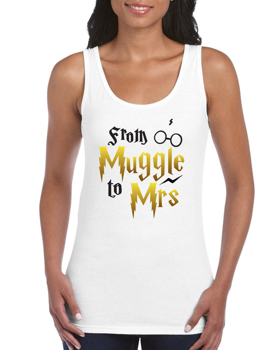 " From Muggle To Mrs "  Hen Do Party Geek Potter HP Inspired White Vest T-shirt
