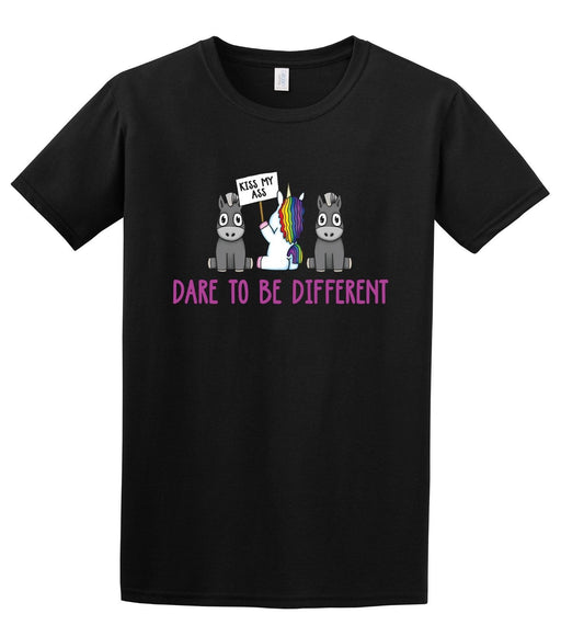 "Dare to be  Different" Funny Unicorn illustration motivational printed T-shirt