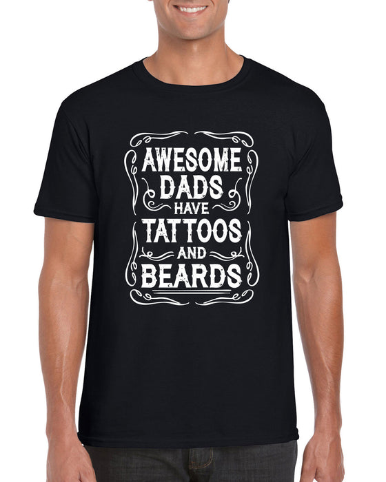 " Awesome Dads" Tattoos Beards Fathers Day Dad funny Gift Retro Slogan T-Shirt