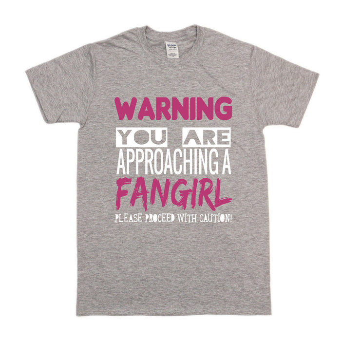 "Warning, you are approaching a Fangirl" Funny Nerdy Slogan T-shirt S-2XL