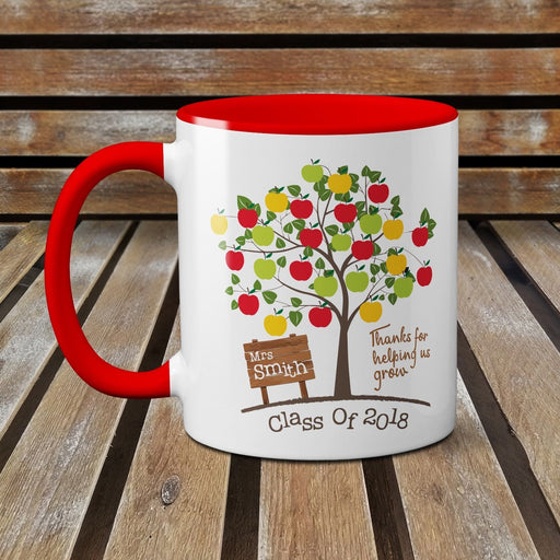 Apple Tree Personalised Teacher's Mug Class of 2018 Red Handle Gift Present