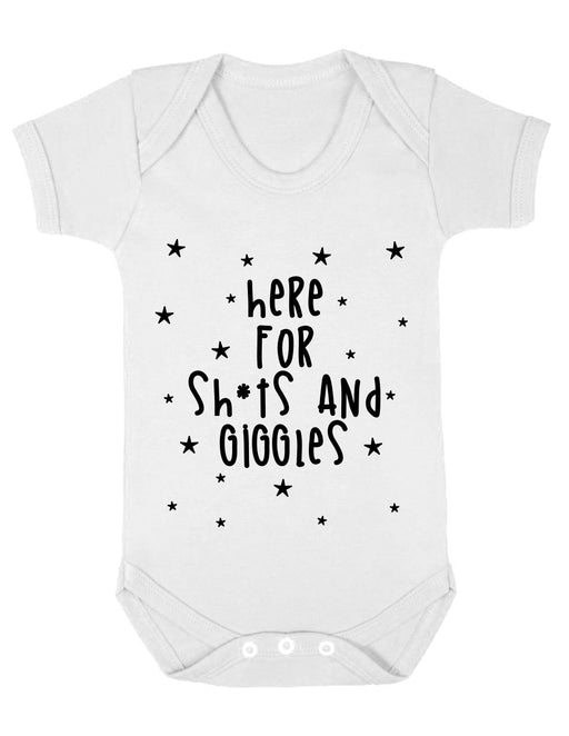 " Here For Sh*ts and Giggles"  Cute Funny Naughty Slogan Baby Vest Sleepsuit
