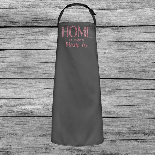 Home is where Mum is Mothers Day Cooking Apron Dusky Pink Glitter Printed Gift