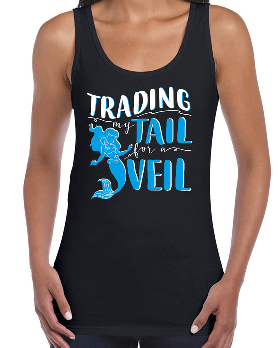Trading my Tail for a Veil Mermaid Bride Squad Cute Slogan Black Vest T-shirt