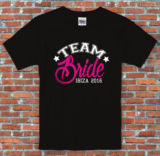 Hen Party Team Bride Marriage Personalised Text Funny Black T Shirt S-2XL