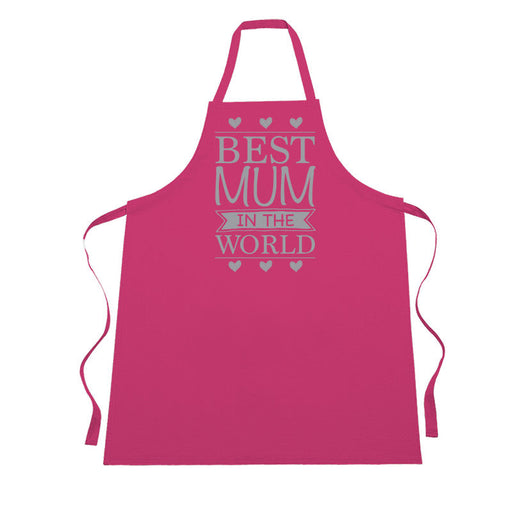 Silver Glitter Printed Pink Best Mum in the World Mother's Day Apron Present