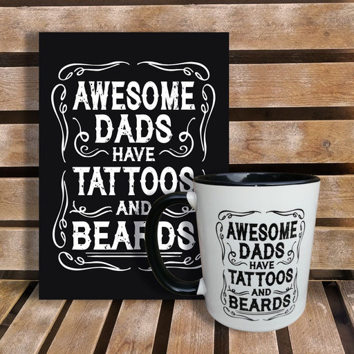 Fathers Day Cute Novelty Mug And Card Set - Awesome Dads Have Tattoos And Beards