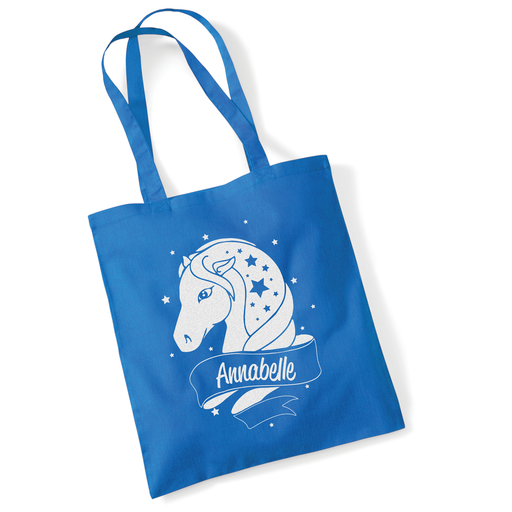 Personalised Horse White Glitter Tote Bag Choose Your Name and Colour