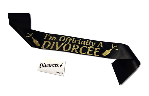 Personalised Officially Divorcee Sash Satin Divorce Party Banner Gold Glitter