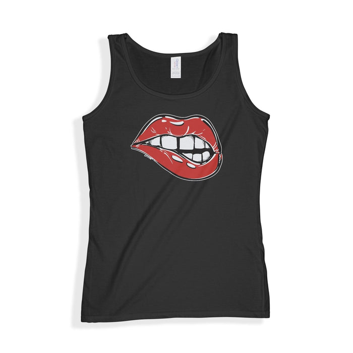 Sexy Red Lips Vest Top - T-Shirt Womens
