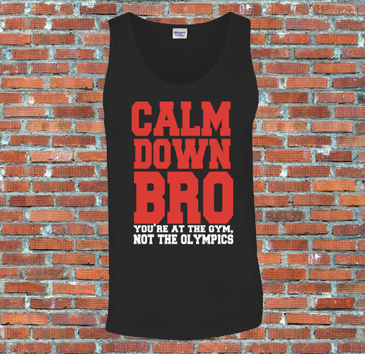 Calm Down Bro Mens Workout Gym Exercise Black Printed Tank Top Vest S-2XL