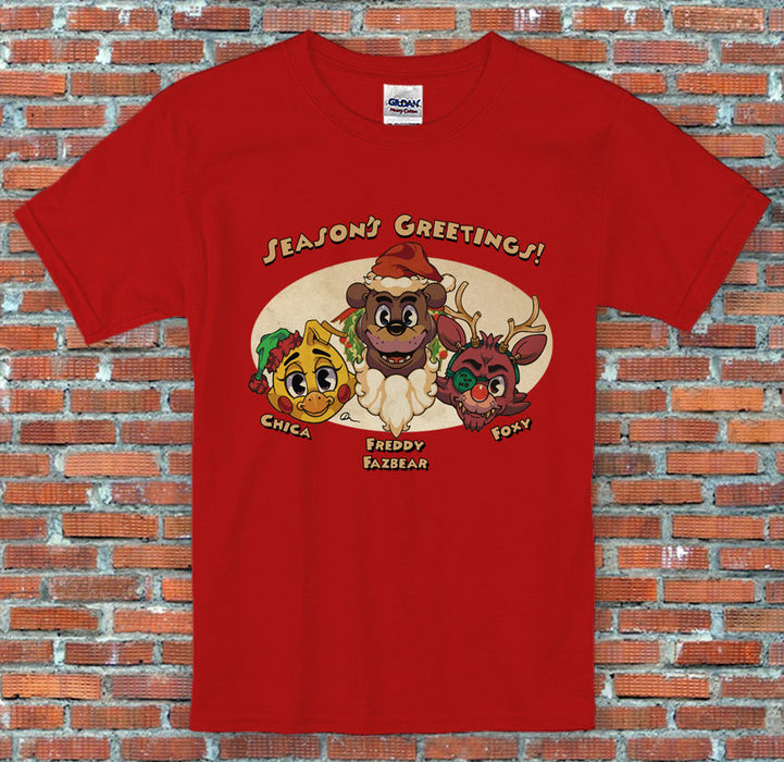 Freddy's Five Nights Christmas Vintage Chica Foxy Holiday FNAF T Shirt S-2XL