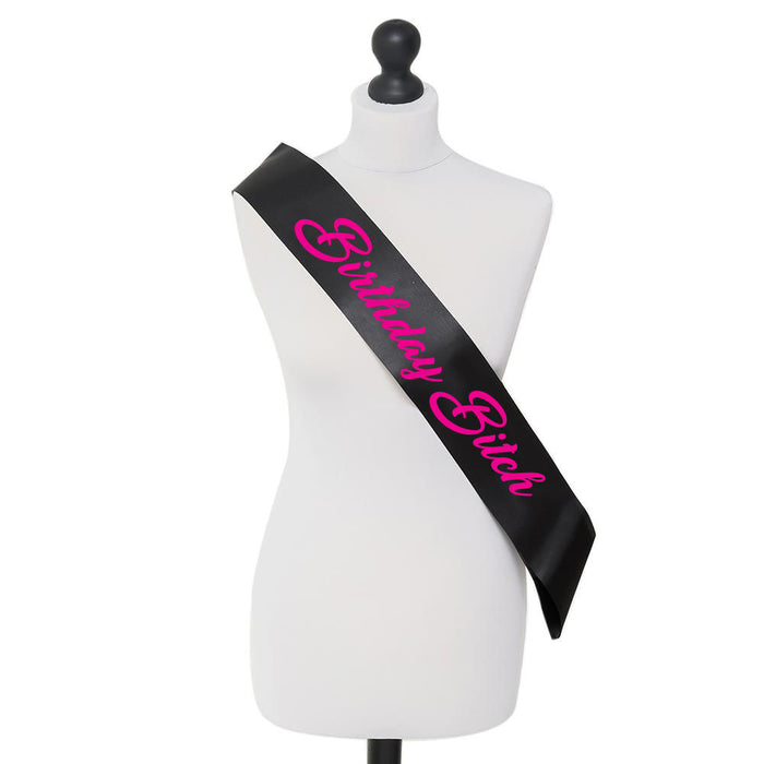 Birthday Bitch Party Celebration Sash 18th 21st Clubbing - Hot Pink and Black