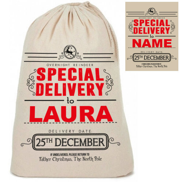 Personalised Cotton "Special Delivery" Santa Christmas Present Sacks Sack