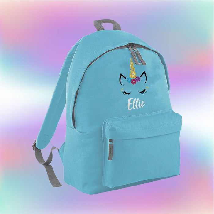 Personalised Glitter Unicorn Face Backpack - Cute Adorable - Kids Girls