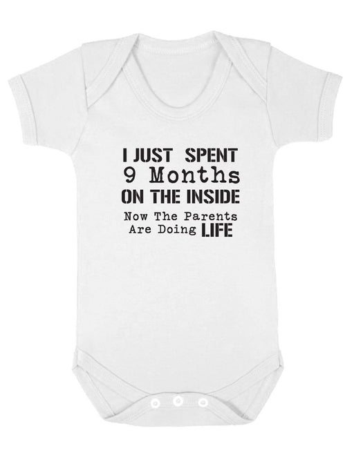 9 months inside funny cute grey striped printed baby vest babygrow bodysuit