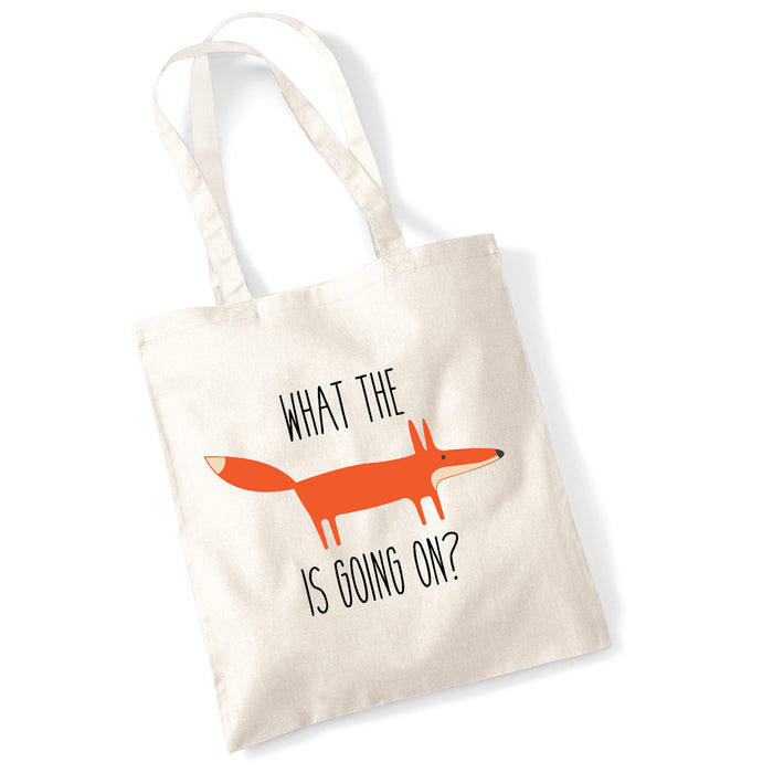 "What The Fox Is Going On?" Funny Slogan Illustration Tote Bag