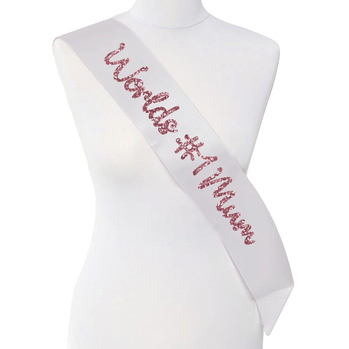 Worlds #1 Mum Dusky Pink Glitter Sash Number 1 Mother's Day Occasion Gift Idea